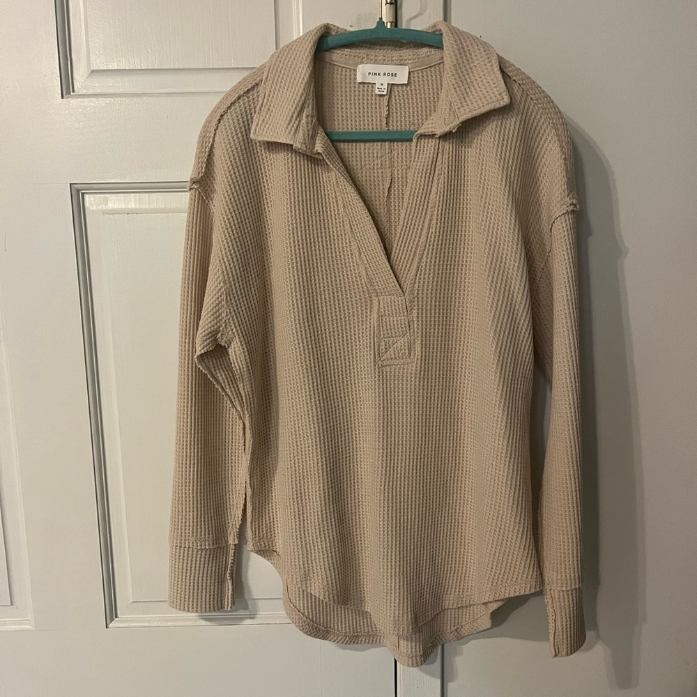 Cream Waffle Knit Pullover